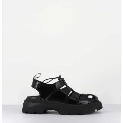 Chaussures Multi-Brides & Elastique Cuir Noir - Eunice Black Sandals