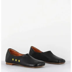 Chaussures Plates En Cuir Noir Esprit 60S - Ab4624 Madras Nero