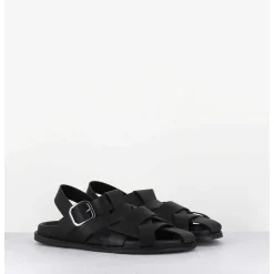 Chaussures Plates En Cuir Noir Semi-Ouvertes - Kerou Texano Nero