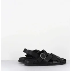 Chaussures Plates En Cuir Noir Semi-Ouvertes - Kerou Texano Nero