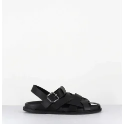 Chaussures Plates En Cuir Noir Semi-Ouvertes - Kerou Texano Nero
