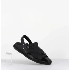 Chaussures Plates En Cuir Noir Semi-Ouvertes - Kerou Texano Nero