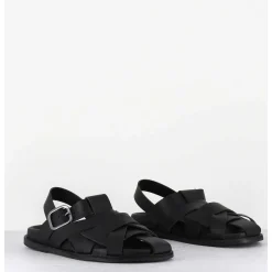 Chaussures Plates En Cuir Noir Semi-Ouvertes - Kerou Texano Nero