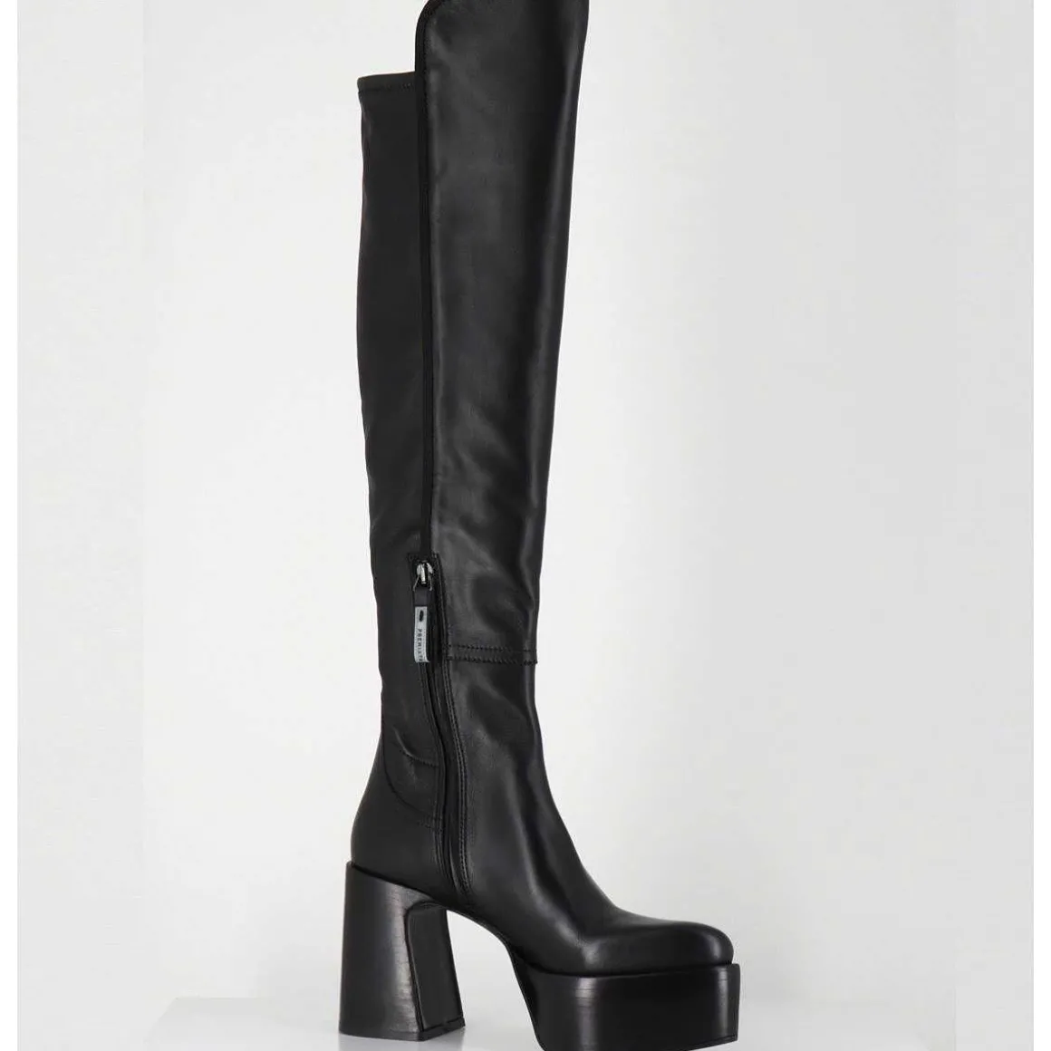 Cuissardes A Plateforme En Cuir Noir - M6575 Nappa Nero