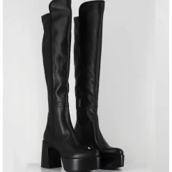 Cuissardes A Plateforme En Cuir Noir - M6575 Nappa Nero