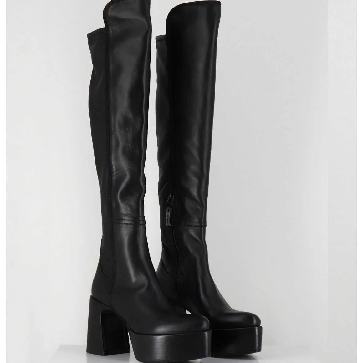 Cuissardes A Plateforme En Cuir Noir - M6575 Nappa Nero