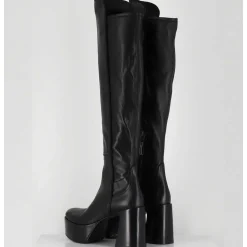 Cuissardes A Plateforme En Cuir Noir - M6575 Nappa Nero