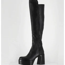 Cuissardes A Plateforme En Cuir Noir - M6575 Nappa Nero