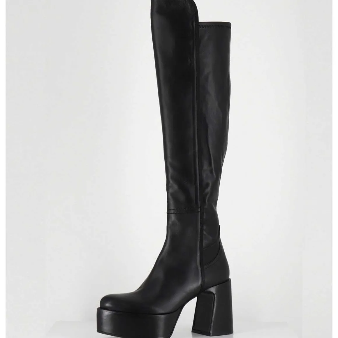 Cuissardes A Plateforme En Cuir Noir - M6575 Nappa Nero