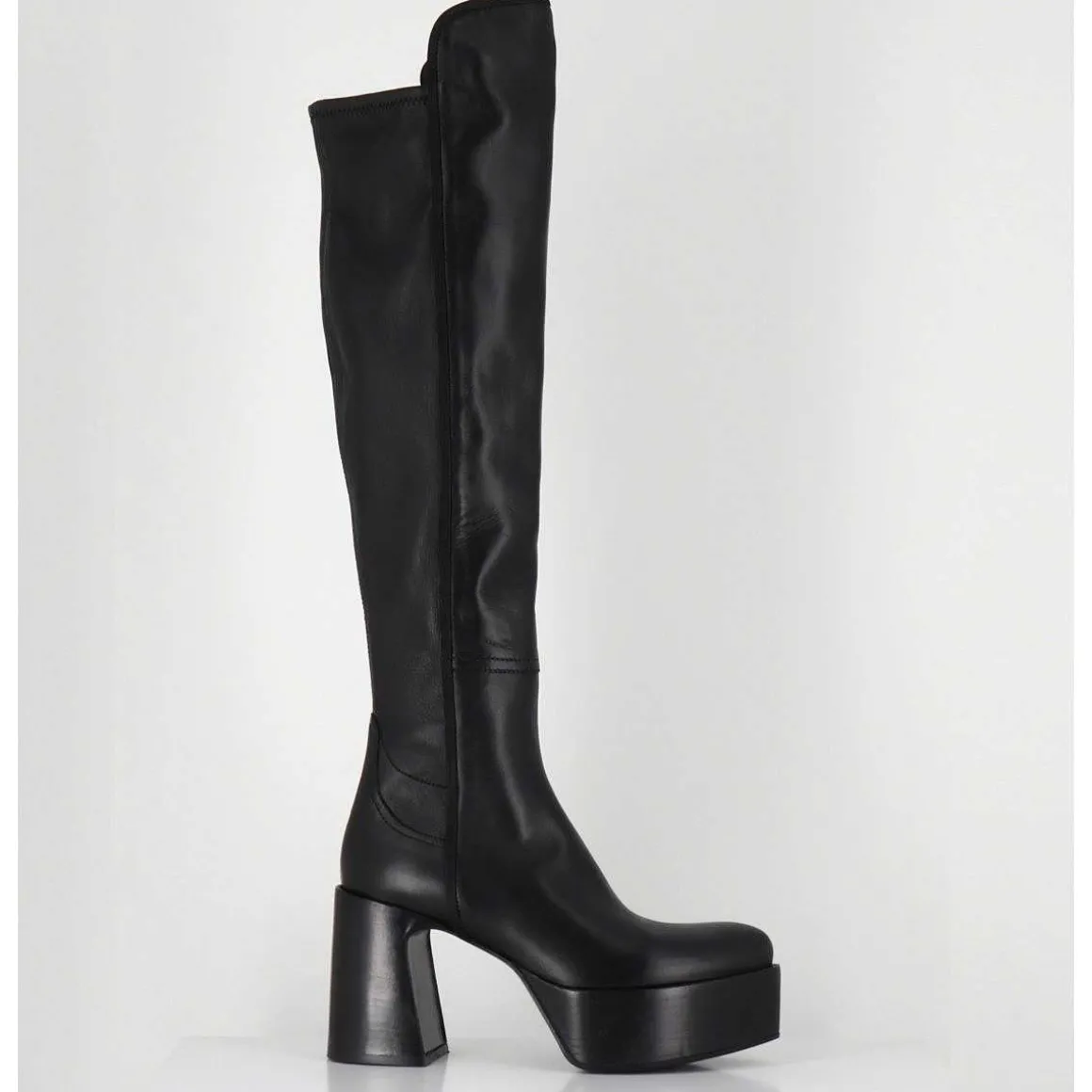Cuissardes A Plateforme En Cuir Noir - M6575 Nappa Nero