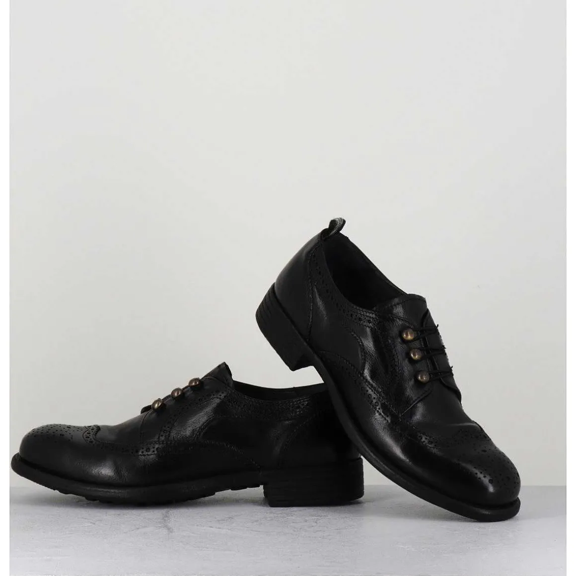 Derbies A Boutonniere En Cuir Noir - Calixte 035 Nero