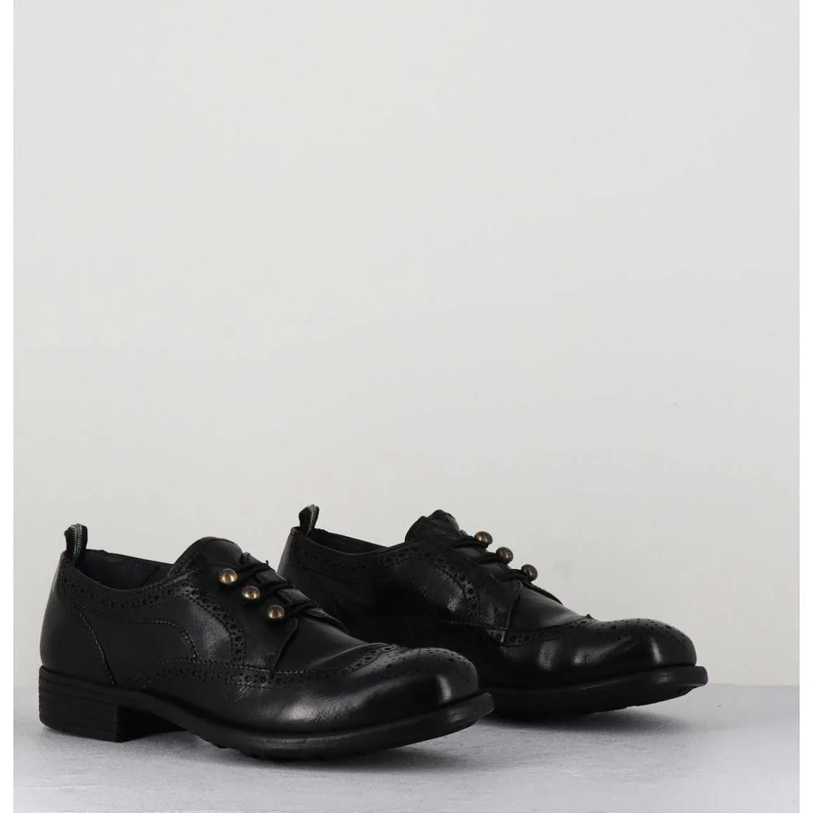 Derbies A Boutonniere En Cuir Noir - Calixte 035 Nero