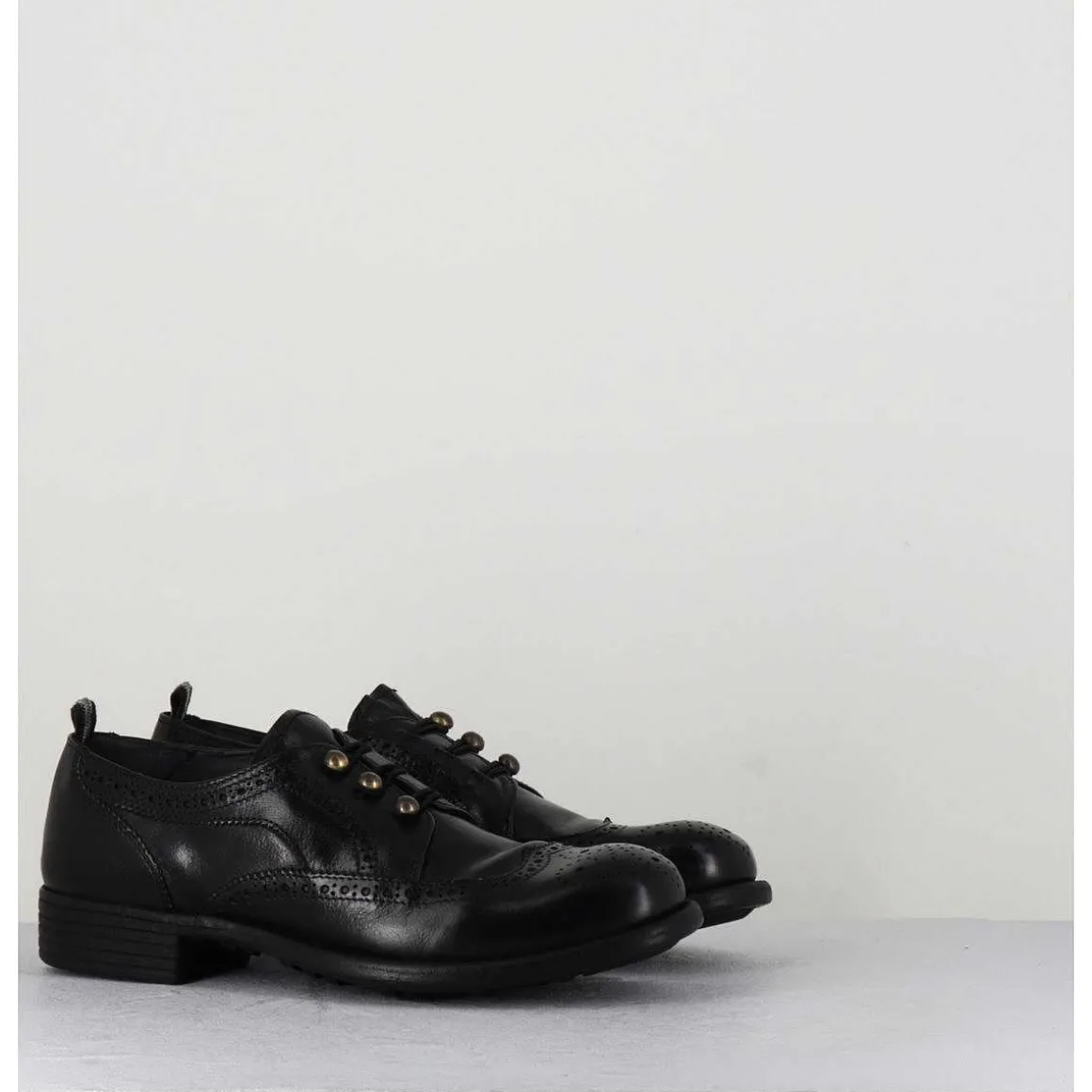 Derbies A Boutonniere En Cuir Noir - Calixte 035 Nero