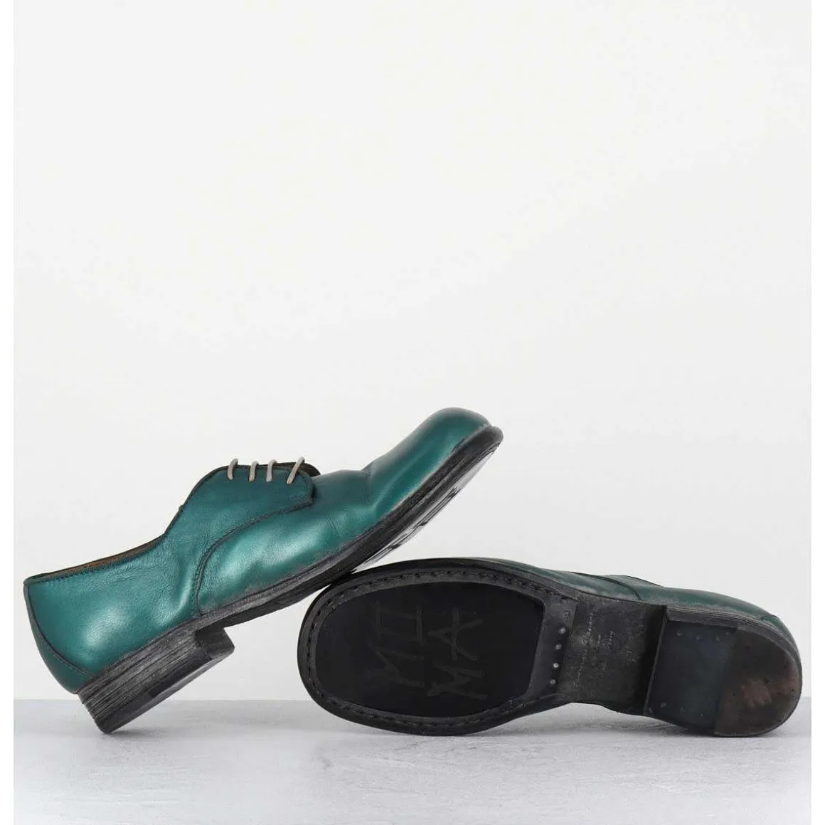 Derbies A Lacets En Cuir Metallise Bleu Ligne Japonisante - 45401A Bon Malta