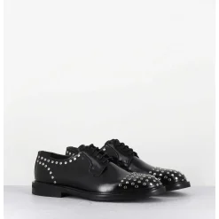 Derbies A Lacets En Cuir Glace Noir Rivets Argent - Nive Abra Nero
