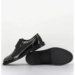 Derbies A Lacets En Cuir Glace Noir Rivets Argent - Nive Abra Nero
