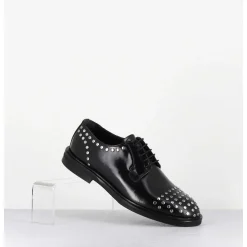 Derbies A Lacets En Cuir Glace Noir Rivets Argent - Nive Abra Nero
