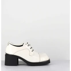Derbies A Talon En Cuir Vernis Souple Blanc - Yoshi Naplak Panna