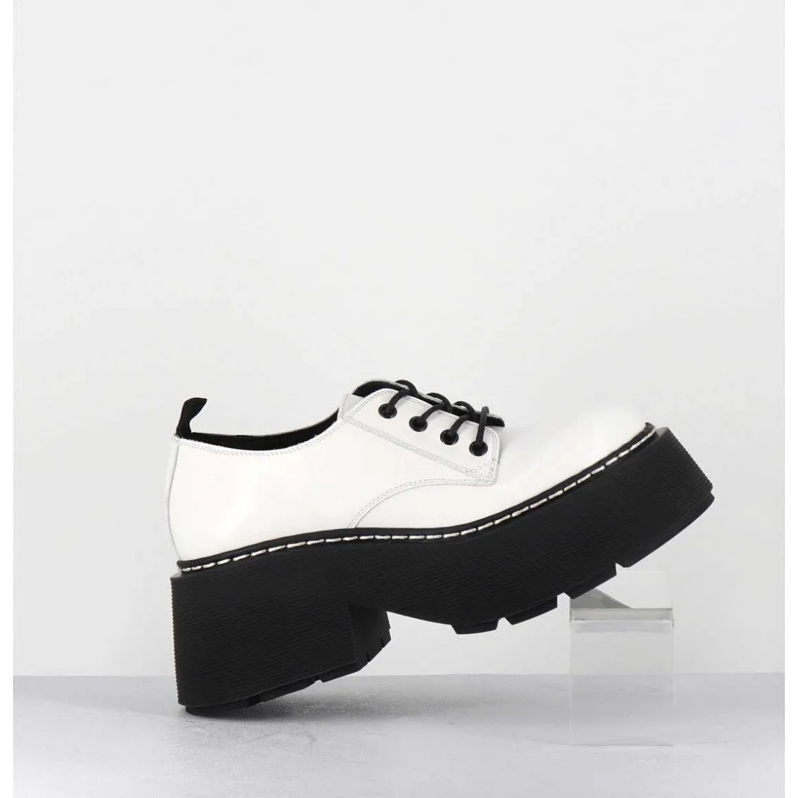 Derbies En Cuir Glace Blanc Semelle Epaisse - 1D7702D Buffy Ice