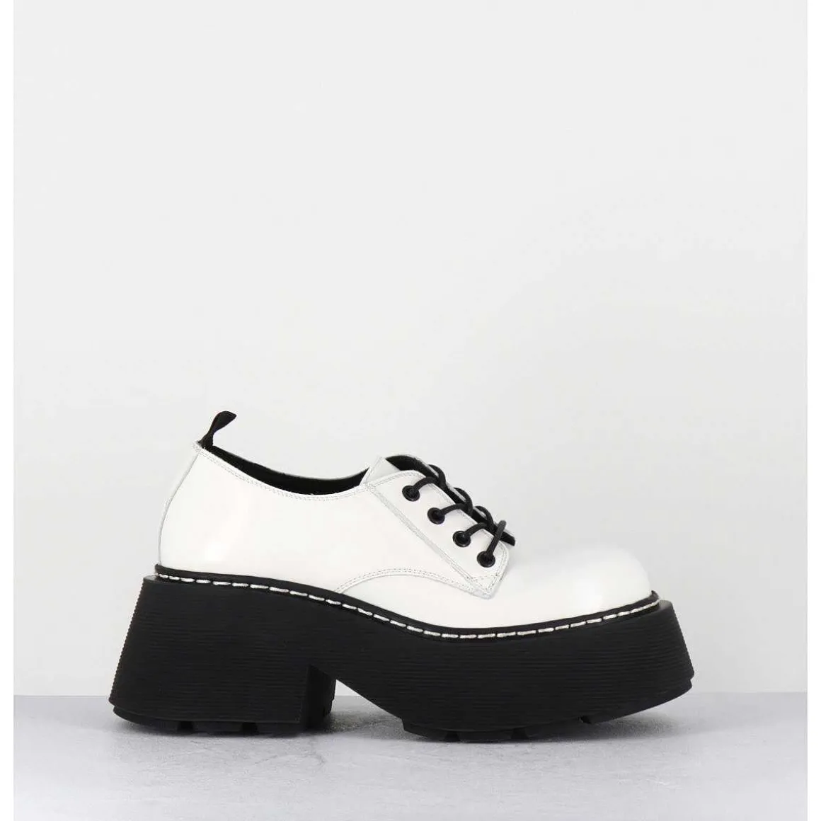 Derbies En Cuir Glace Blanc Semelle Epaisse - 1D7702D Buffy Ice