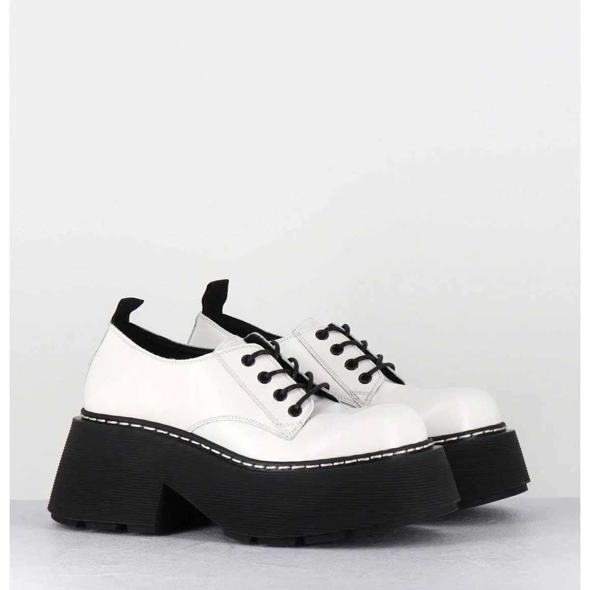 Derbies En Cuir Glace Blanc Semelle Epaisse - 1D7702D Buffy Ice
