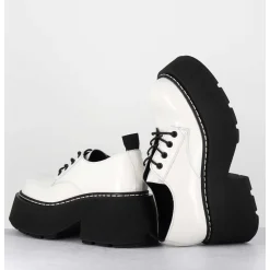 Derbies En Cuir Glace Blanc Semelle Epaisse - 1D7702D Buffy Ice
