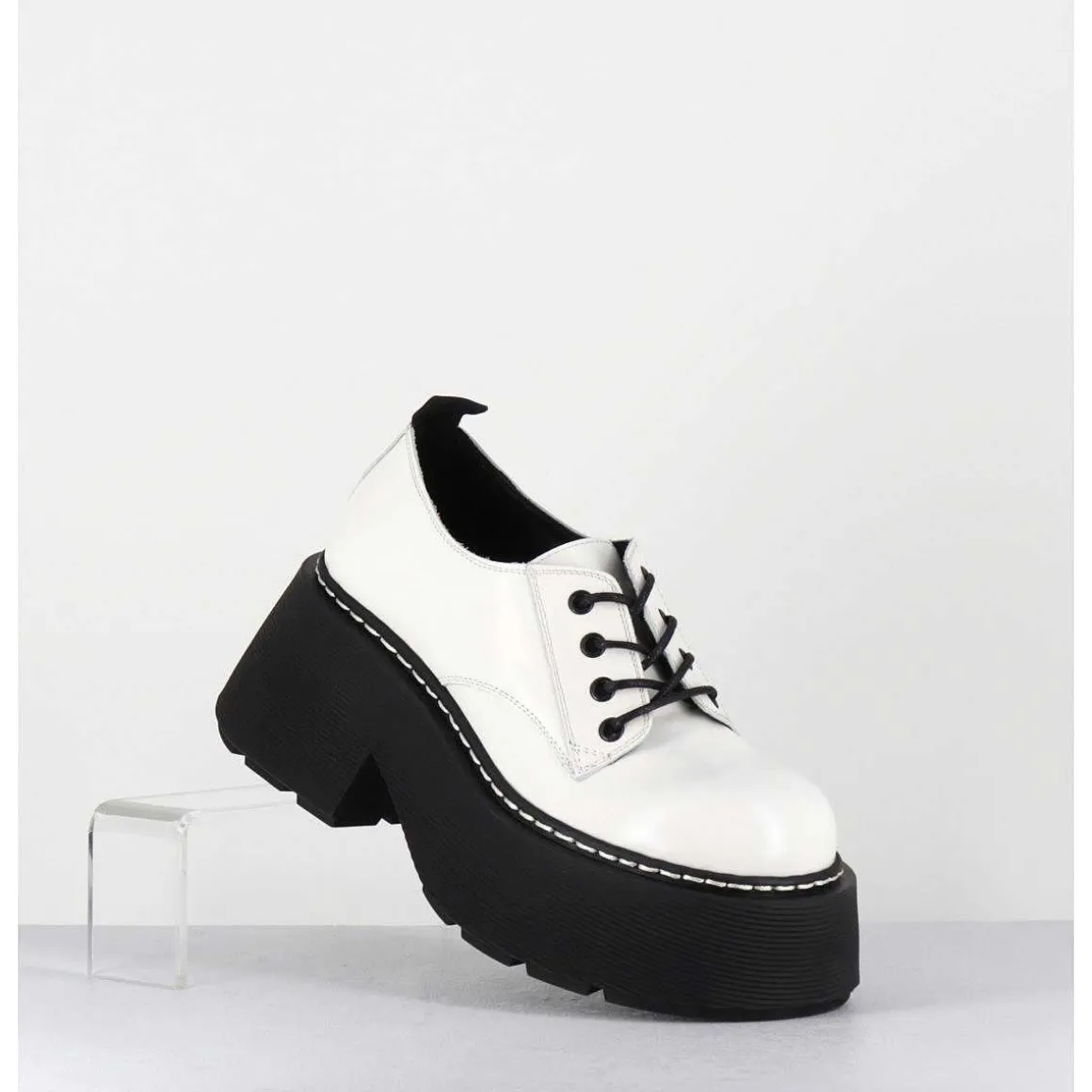 Derbies En Cuir Glace Blanc Semelle Epaisse - 1D7702D Buffy Ice
