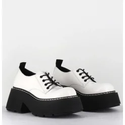 Derbies En Cuir Glace Blanc Semelle Epaisse - 1D7702D Buffy Ice