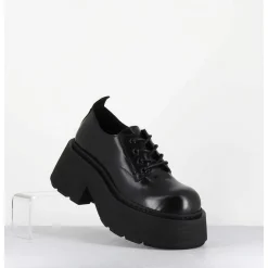Derbies En Cuir Glace Noir Fume Semelle Epaisse - 1D7702D Buffy Black