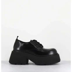 Derbies En Cuir Glace Noir Fume Semelle Epaisse - 1D7702D Buffy Black
