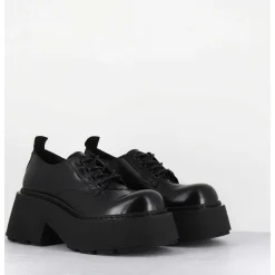 Derbies En Cuir Glace Noir Fume Semelle Epaisse - 1D7702D Buffy Black