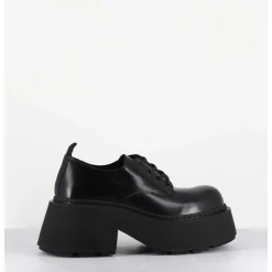 Derbies En Cuir Glace Noir Fume Semelle Epaisse - 1D7702D Buffy Black