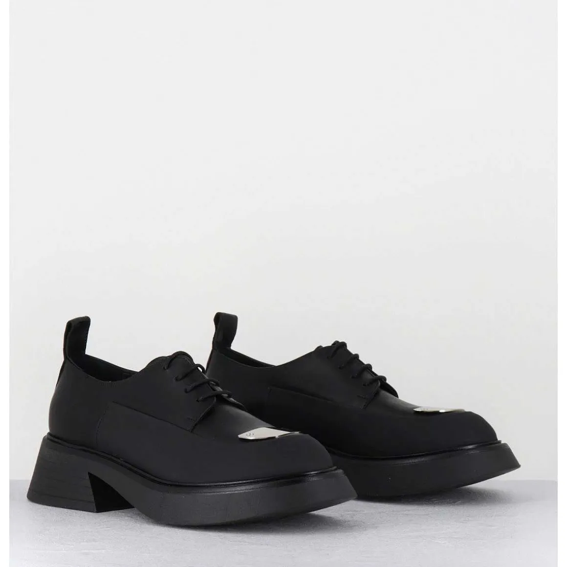 Derbies En Cuir Noir Bout Metallique - Pike Savana Nero