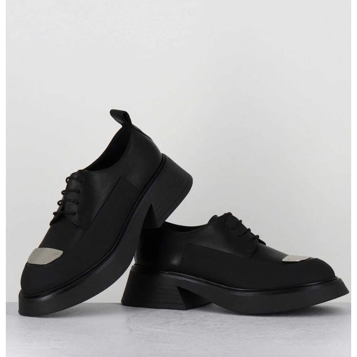 Derbies En Cuir Noir Bout Metallique - Pike Savana Nero