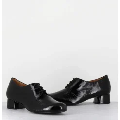 Derbies En Cuir Noir Petit Talon - Monica Black Malory