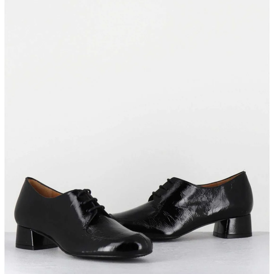 Derbies En Cuir Noir Petit Talon - Monica Black Malory