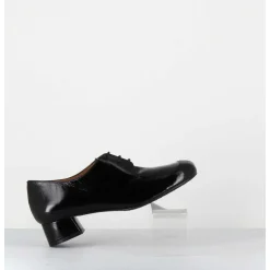 Derbies En Cuir Noir Petit Talon - Monica Black Malory