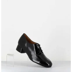 Derbies En Cuir Noir Petit Talon - Monica Black Malory