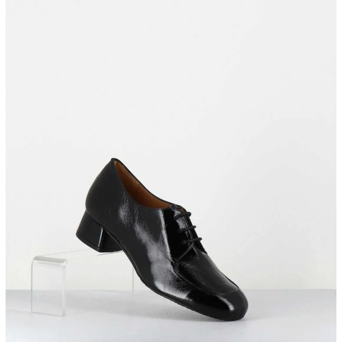 Derbies En Cuir Noir Petit Talon - Monica Black Malory
