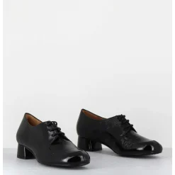 Derbies En Cuir Noir Petit Talon - Monica Black Malory