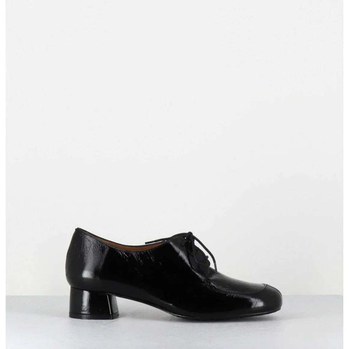 Derbies En Cuir Noir Petit Talon - Monica Black Malory