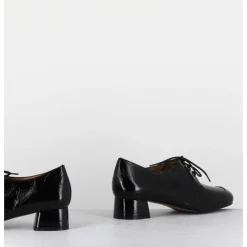 Derbies En Cuir Noir Petit Talon - Monica Black Malory