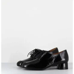 Derbies En Cuir Noir Petit Talon - Monica Black Malory