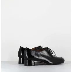 Derbies En Cuir Noir Petit Talon - Monica Black Malory
