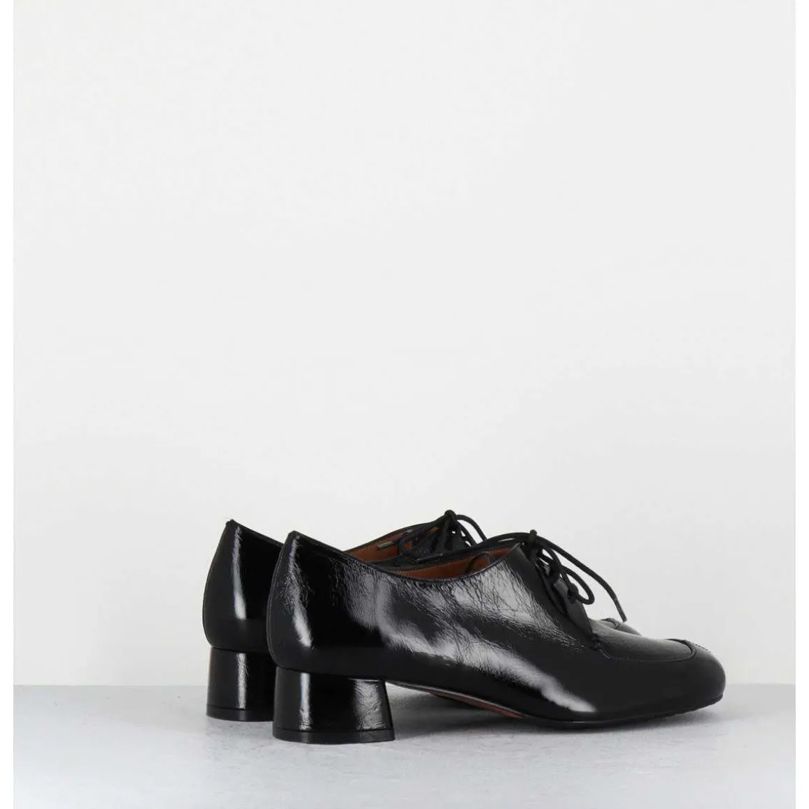 Derbies En Cuir Noir Petit Talon - Monica Black Malory