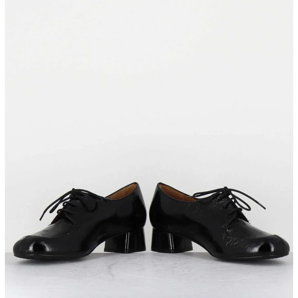 Derbies En Cuir Noir Petit Talon - Monica Black Malory