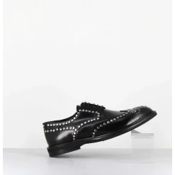 Derbies Plats En Cuir Glace Noir Bout Fleuri & Rivets - Salvo Abra Nero
