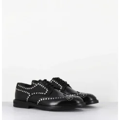 Derbies Plats En Cuir Glace Noir Bout Fleuri & Rivets - Salvo Abra Nero