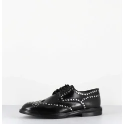Derbies Plats En Cuir Glace Noir Bout Fleuri & Rivets - Salvo Abra Nero
