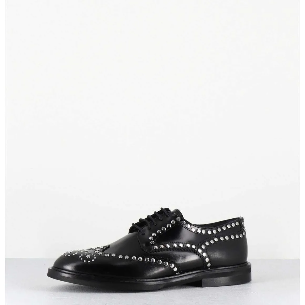 Derbies Plats En Cuir Glace Noir Bout Fleuri & Rivets - Salvo Abra Nero